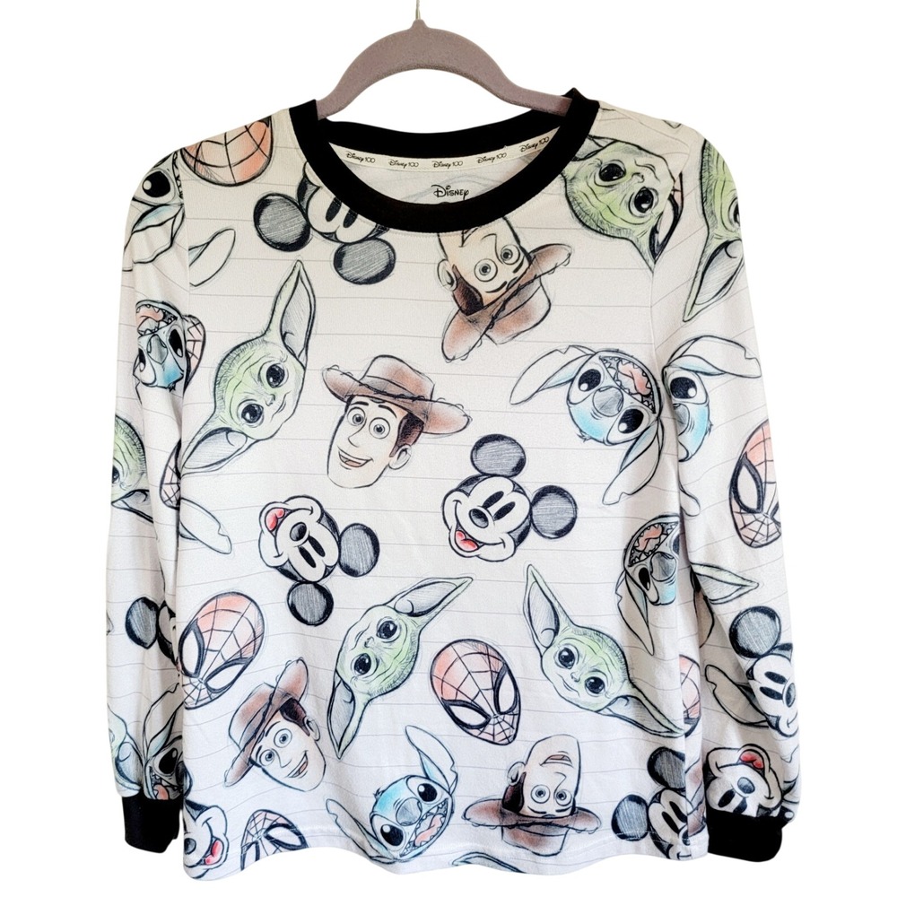 Disney 100 Years of Wonder Long Sleeve Pajama Top Women XS Mickey Grogu Woody